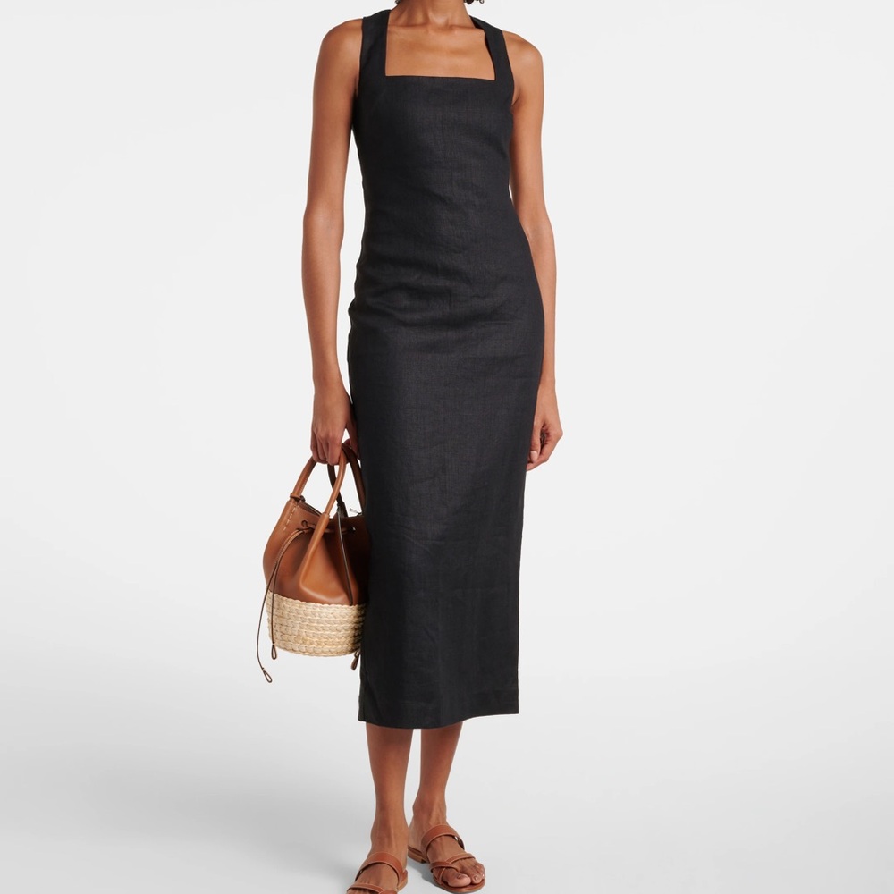 Posse Alice Midi Black Linen Dress
